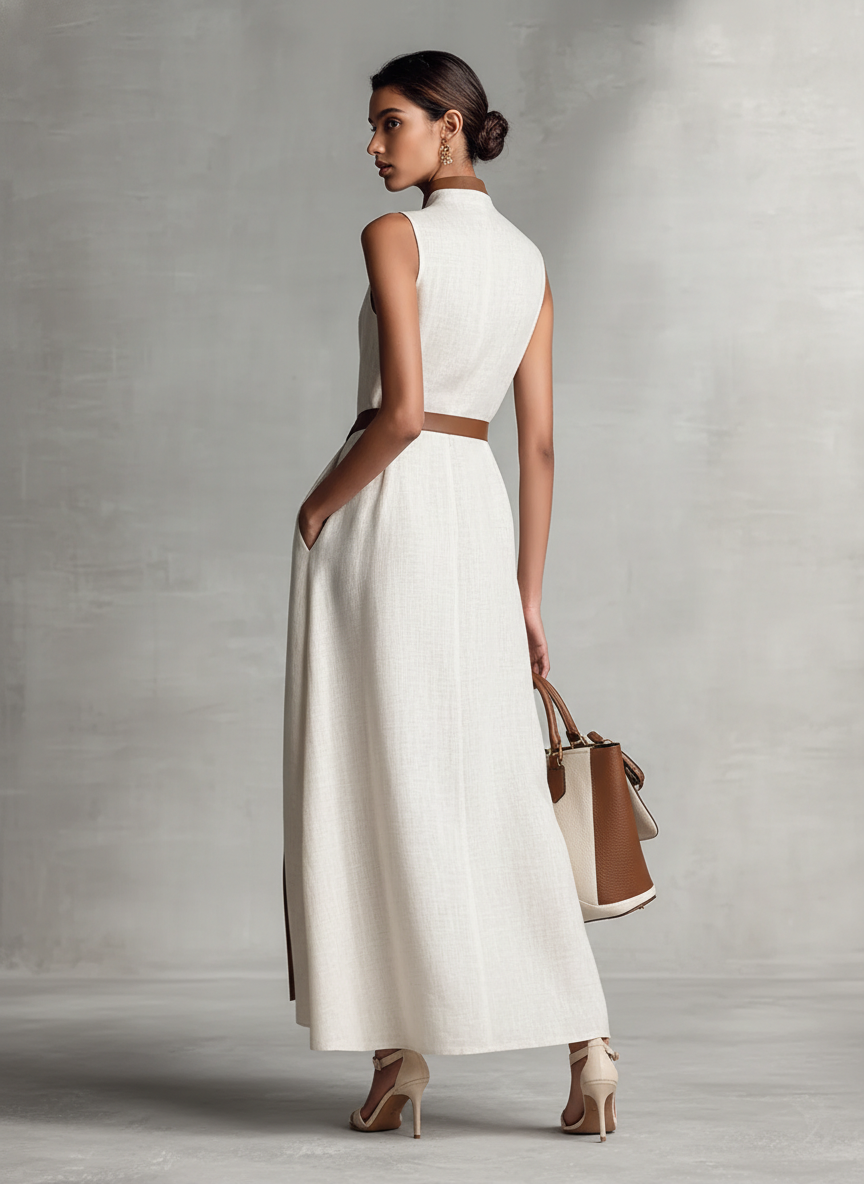 Elegant Collection | Women's Maxi Dress with Adjustable Tie Waist | Sleeveless V-Neck for Everyday Chic 4