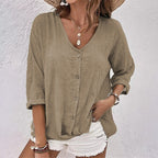 Elegant Linen Blouse | Women's Blouse with Cooling V-Neckline | Lightweight Summer Top for Effortless Style 0