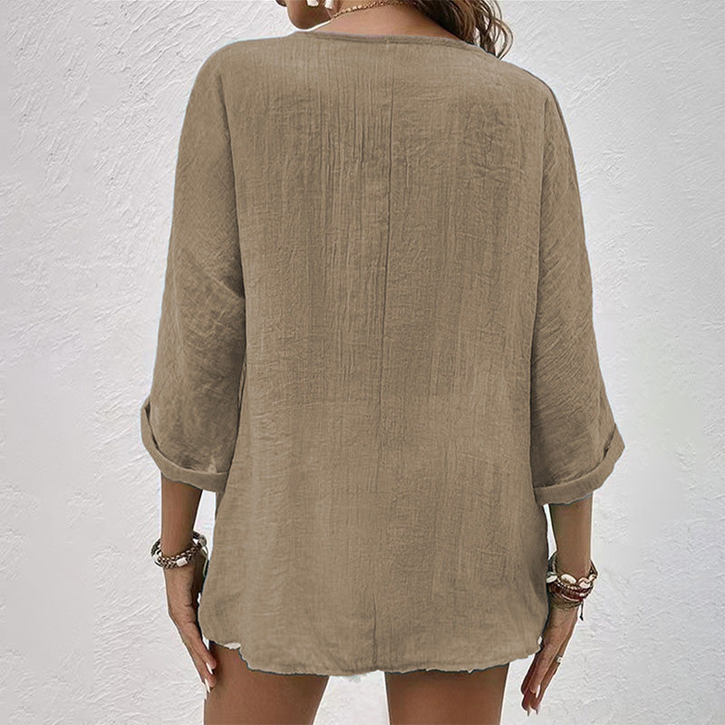 Elegant Linen Blouse | Women's Blouse with Cooling V-Neckline | Lightweight Summer Top for Effortless Style 3
