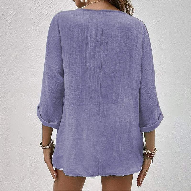Elegant Linen Blouse | Women's Blouse with Cooling V-Neckline | Lightweight Summer Top for Effortless Style 5