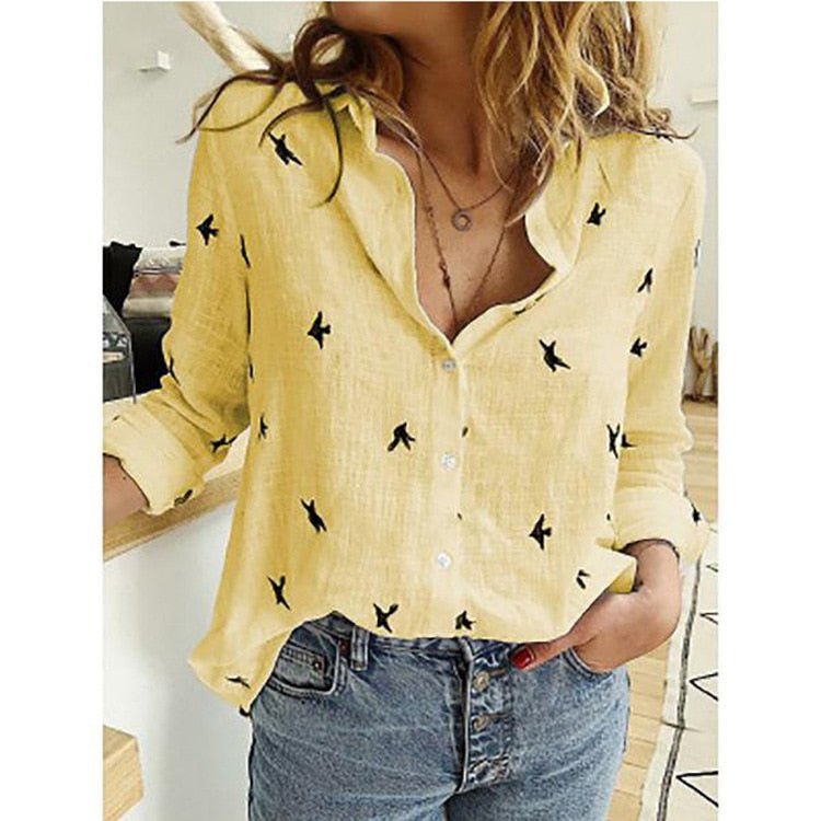 Elegant Linen Blouse | Women's Long Sleeve Top with Artistic Patterns | Versatile Style for Effortless Elegance 2