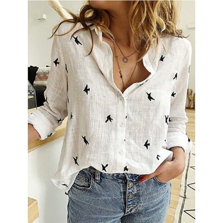 Elegant Linen Blouse | Women's Long Sleeve Top with Artistic Patterns | Versatile Style for Effortless Elegance 4