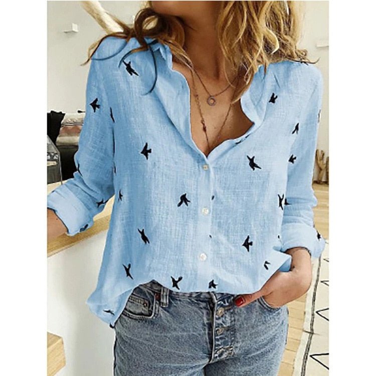 Elegant Linen Blouse | Women's Long Sleeve Top with Artistic Patterns | Versatile Style for Effortless Elegance 6