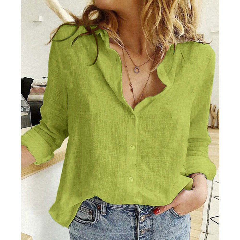 Elegant Linen Blouse | Women's Long Sleeve Top with Artistic Patterns | Versatile Style for Effortless Elegance 9