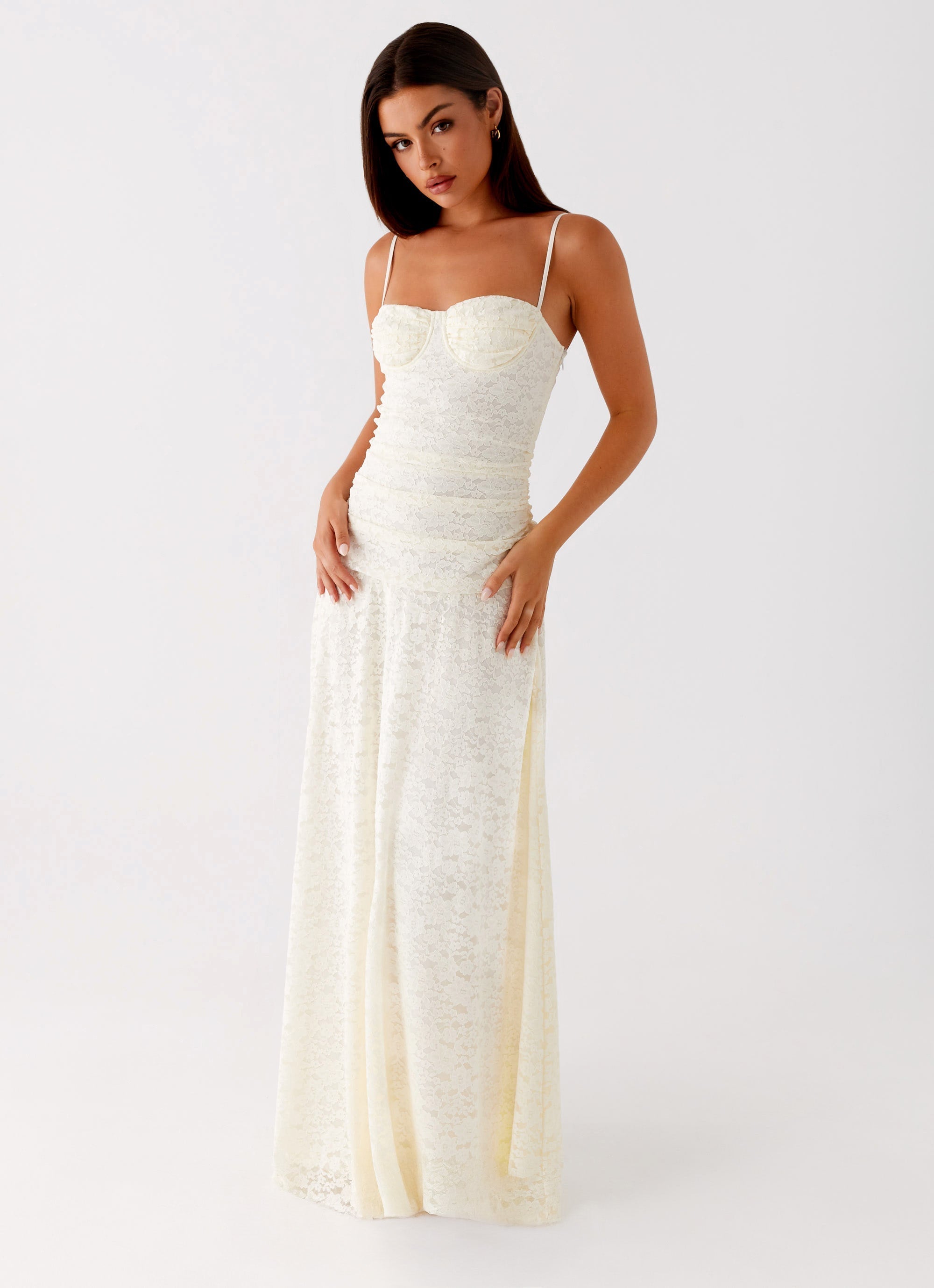 Elegant Maxi Dress | White Maxi Dress with Lace Sweetheart Neckline for Timeless Style 0