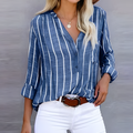 Elegant Striped Blouse | Women's Long Sleeve Top with Button-Down Design | Versatile Style for Effortless Elegance 0