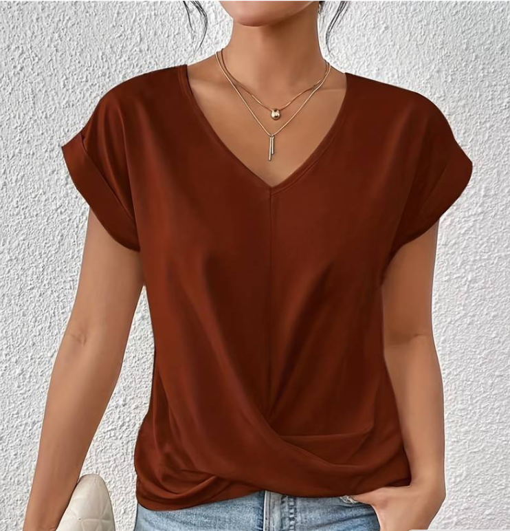 Elegant Women's Blouse | Lightweight V-Neck Top with Rolled Sleeves | Summer Comfort for Every Occasion 1