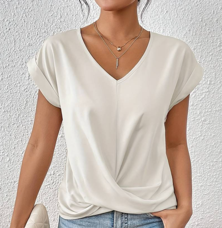 Elegant Women's Blouse | Lightweight V-Neck Top with Rolled Sleeves | Summer Comfort for Every Occasion 2
