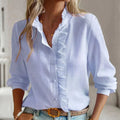 Elegant Women's Blouse with Ruffled Trim & Button-Down Front | Stylish Long Sleeve Top for Professional & Casual Wear 0