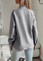 Elegant Women's Blouse with Ruffled Trim & Button-Down Front | Stylish Long Sleeve Top for Professional & Casual Wear 4