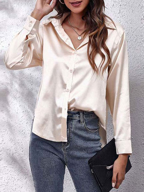 Elegant Women's Silk Blouse with Luxurious Shine | Long Sleeve Button-Down Top for Effortless Style 0