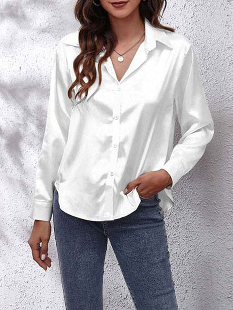 Elegant Women's Silk Blouse with Luxurious Shine | Long Sleeve Button-Down Top for Effortless Style 10
