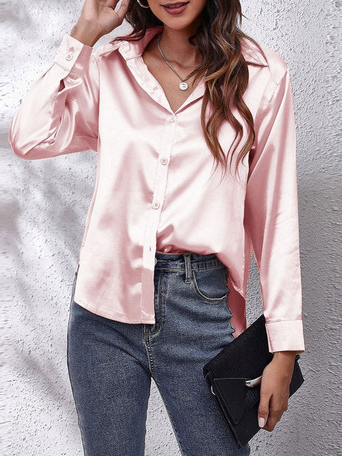 Elegant Women's Silk Blouse with Luxurious Shine | Long Sleeve Button-Down Top for Effortless Style 11