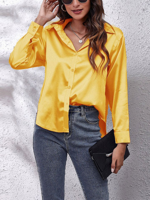 Elegant Women's Silk Blouse with Luxurious Shine | Long Sleeve Button-Down Top for Effortless Style 13