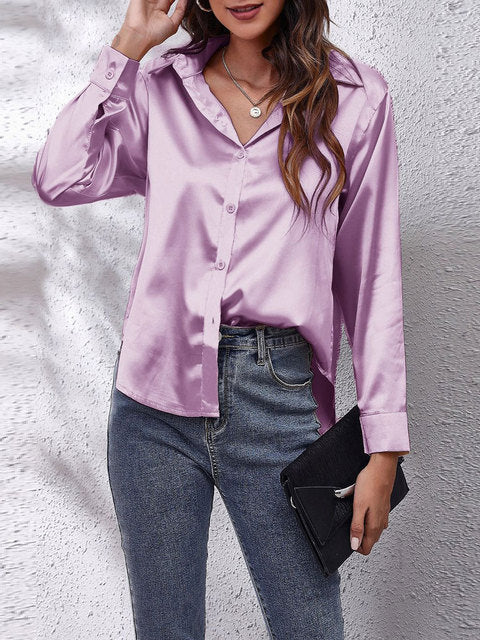 Elegant Women's Silk Blouse with Luxurious Shine | Long Sleeve Button-Down Top for Effortless Style 4