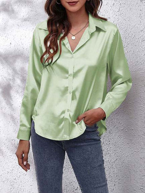 Elegant Women's Silk Blouse with Luxurious Shine | Long Sleeve Button-Down Top for Effortless Style 5