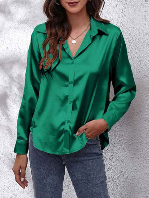 Elegant Women's Silk Blouse with Luxurious Shine | Long Sleeve Button-Down Top for Effortless Style 7