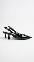 Elizabeth Collection | Women's Black Heels with Adjustable Slingback | Chic Patent Leather Design for All-Day Comfort 0