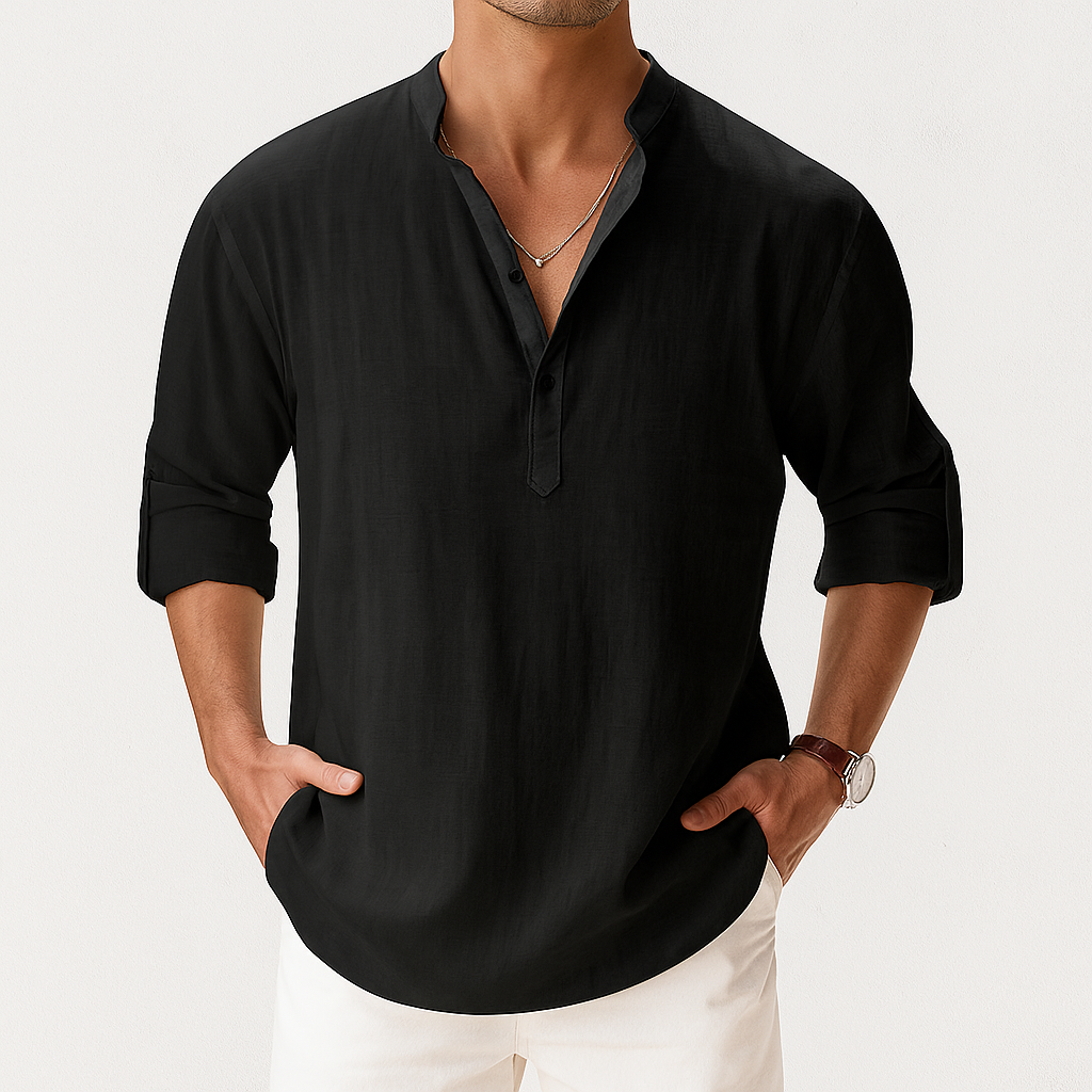 Ethan Collection | Men's Popover Shirt in Lightweight Linen with Breathable Fabric | Versatile Style for Comfort and Elegance 1