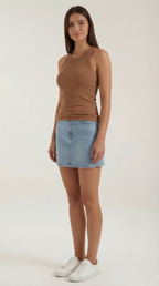 Evangeline Ribbed Tank Top — Women’s Stretch Fitted Crew Neck Ruched Side Sleeveless Basic Chic Top 1