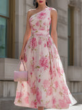 Floral Midi Dress | Women's Dress with One-Shoulder Design | Elegant Wedding Guest Dress for Timeless Style 0