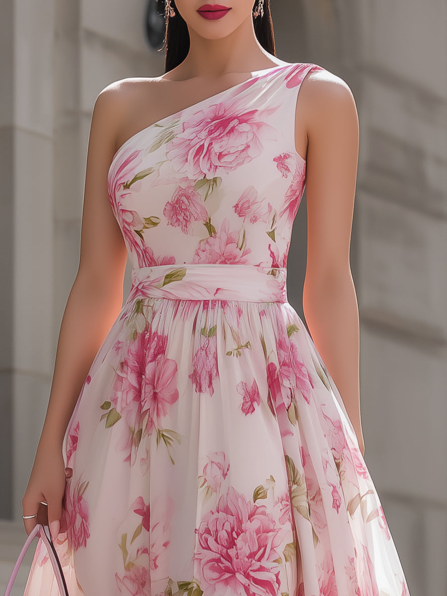 Floral Midi Dress | Women's Dress with One-Shoulder Design | Elegant Wedding Guest Dress for Timeless Style 1