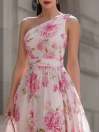 Floral Midi Dress | Women's Dress with One-Shoulder Design | Elegant Wedding Guest Dress for Timeless Style 1