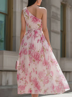 Floral Midi Dress | Women's Dress with One-Shoulder Design | Elegant Wedding Guest Dress for Timeless Style 4