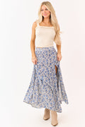 Floral Print Maxi Skirt – High Side Slit & Tiered Design 0