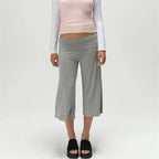 Gray Low-Rise Wide Leg Capri Pants Women's Y2K Fold-Over Waistband Capris 0