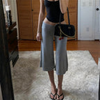 Gray Low-Rise Wide Leg Capri Pants Women's Y2K Fold-Over Waistband Capris 1