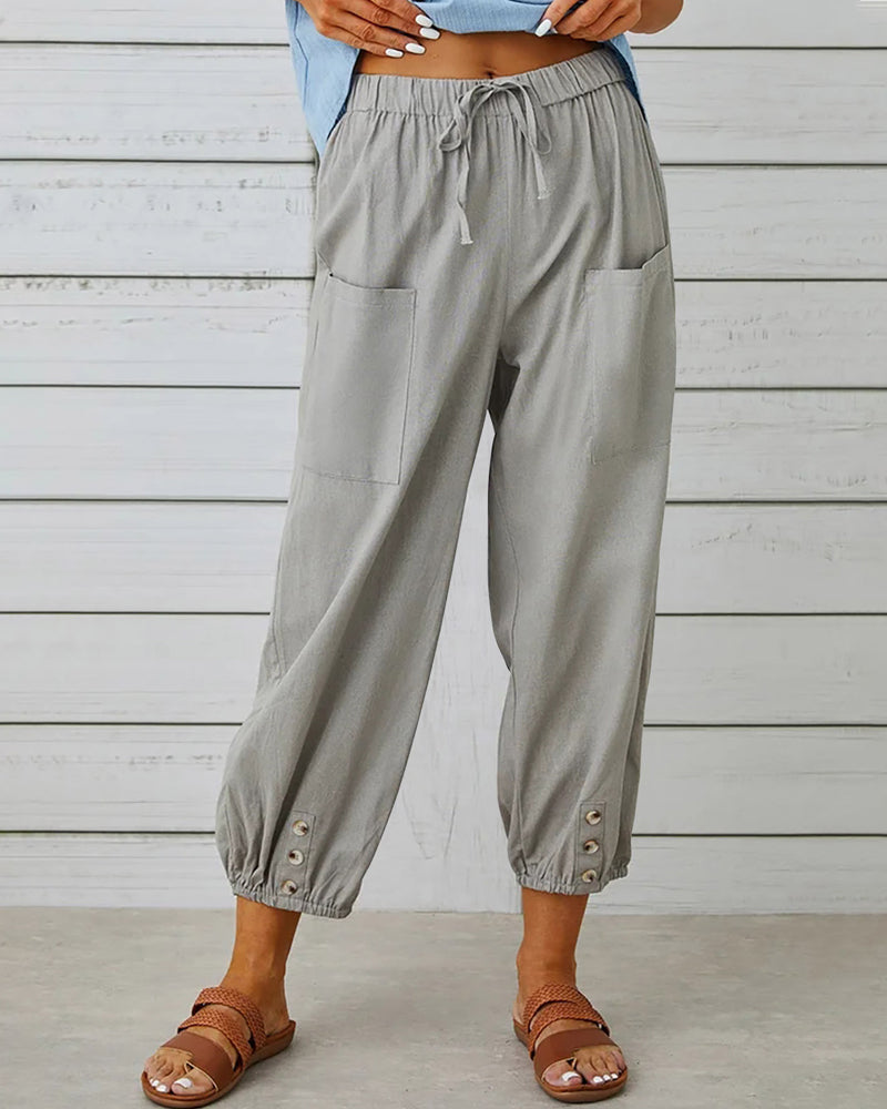 High-Waist Wide Leg Trousers with Large Pockets Effortless Style 3