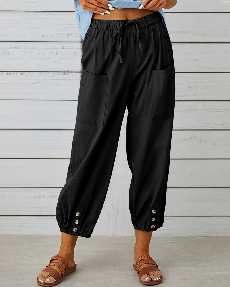 High-Waist Wide Leg Trousers with Large Pockets Effortless Style 5