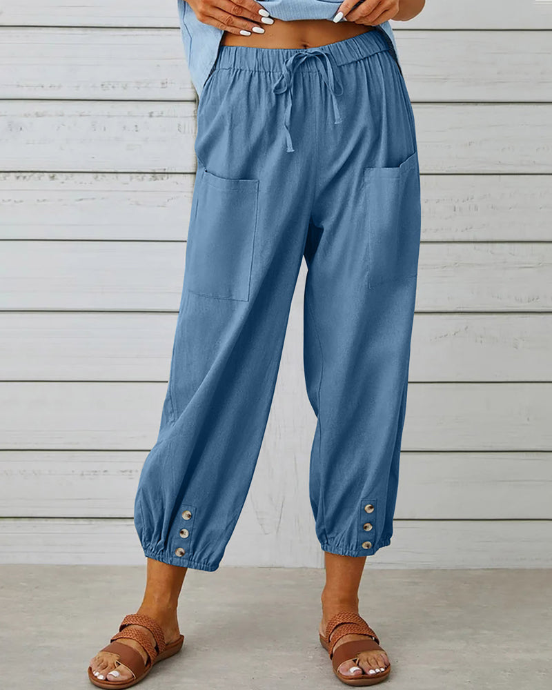 High-Waist Wide Leg Trousers with Large Pockets Effortless Style 7