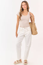 High Rise Stretchy Barrel Jeans with Frayed Hem 5