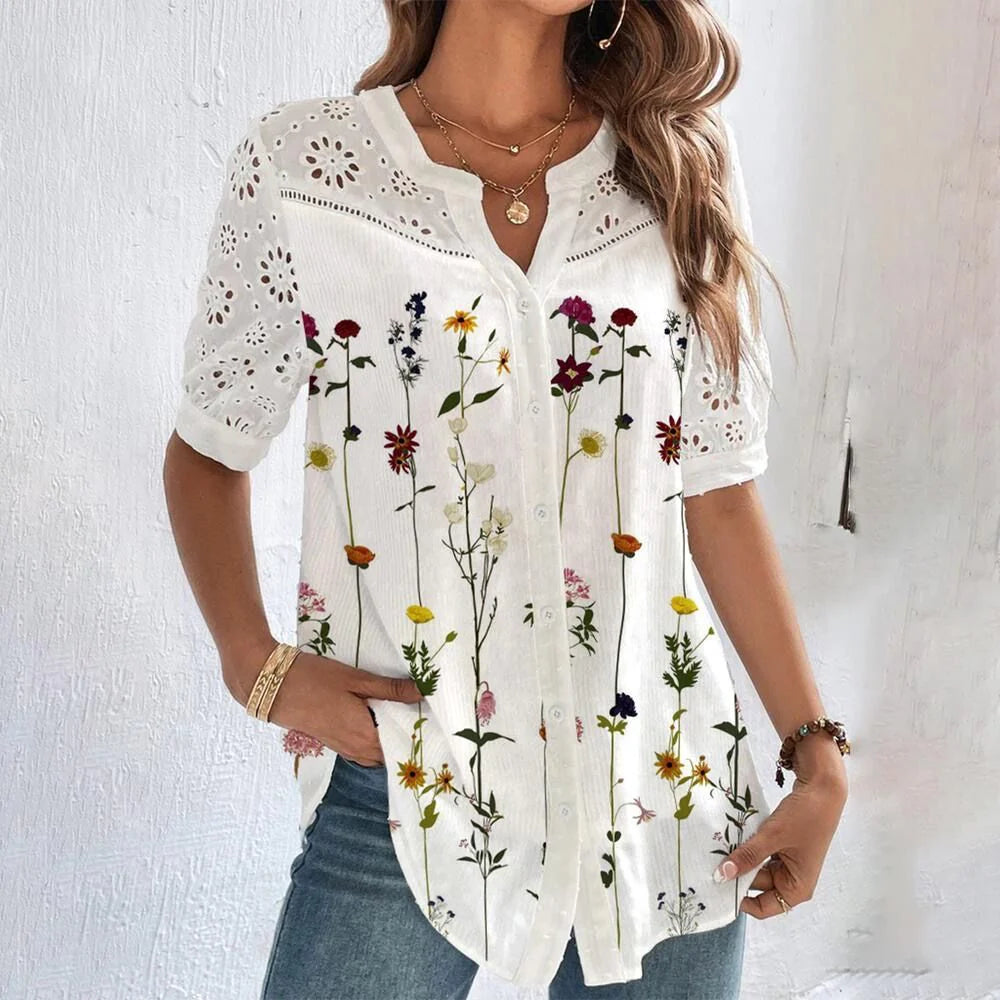 Hortense Fluid Summer Blouse — Women’s Lightweight Breathable Elegant Flowy Top Chic Parisian Style Casual to Dressy Shirt 0