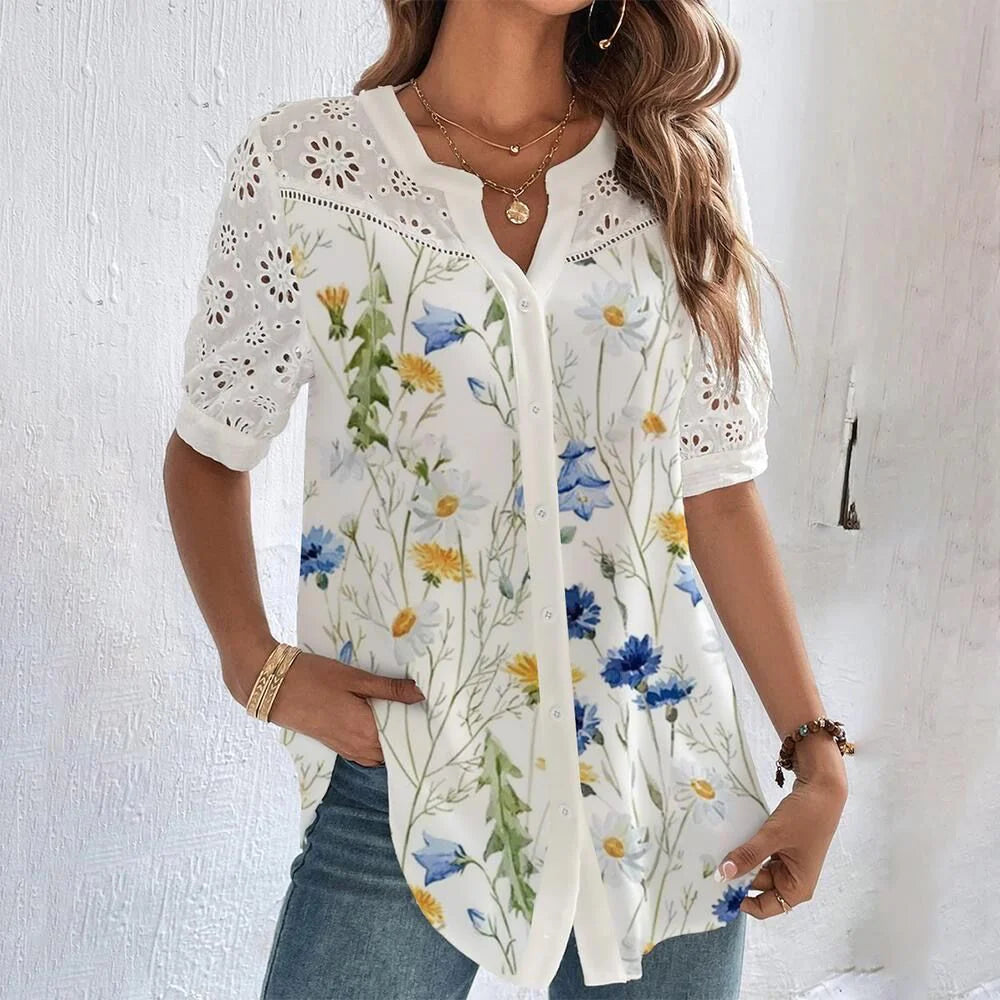 Hortense Fluid Summer Blouse — Women’s Lightweight Breathable Elegant Flowy Top Chic Parisian Style Casual to Dressy Shirt 1