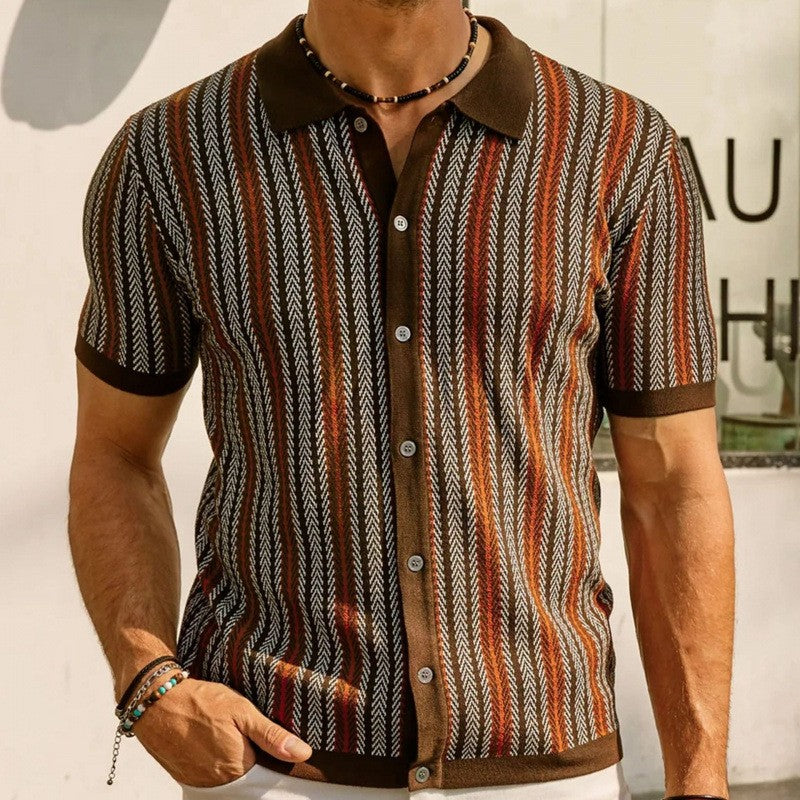 Knit Polo Shirt Vintage Style With Herringbone Knit Ribbed 0