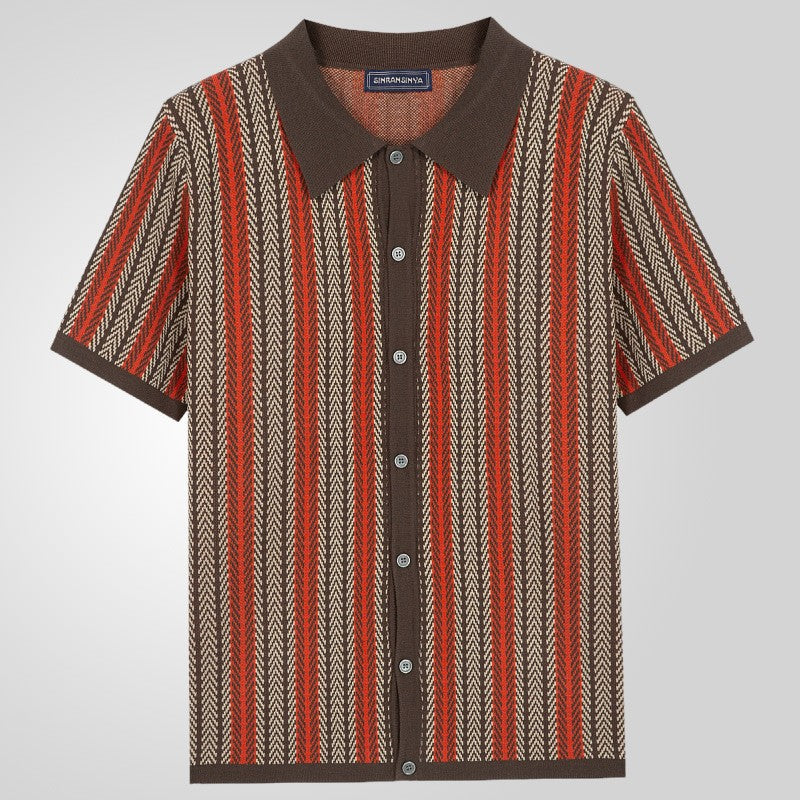 Knit Polo Shirt Vintage Style With Herringbone Knit Ribbed 1