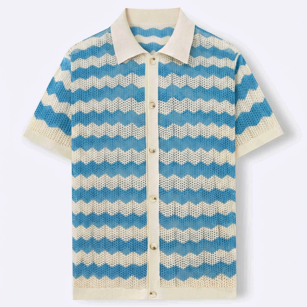 Lightweight Crochet Polo Shirt – Breathable Knit with Ribbed 0