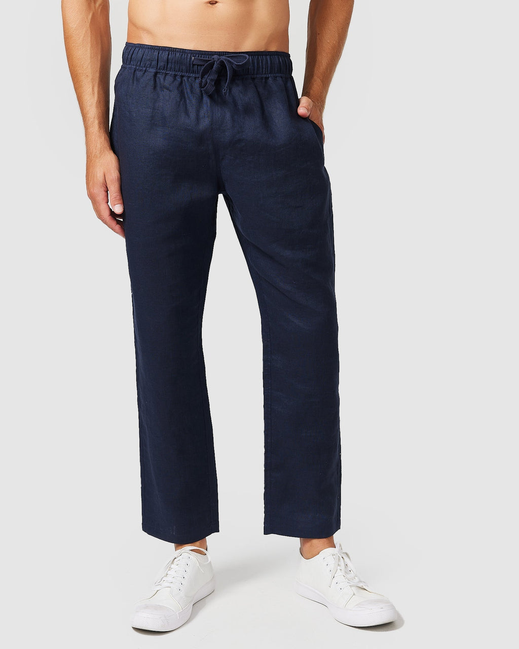 Lightweight Navy Trousers with Elastic Waistband Comfortable Fit 0