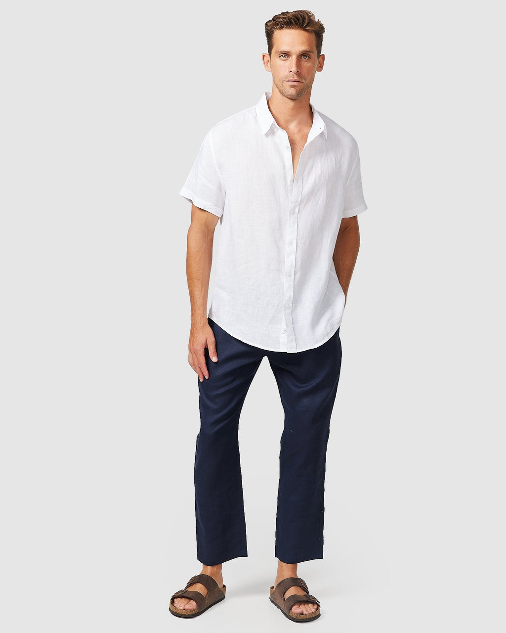 Lightweight Navy Trousers with Elastic Waistband Comfortable Fit 1