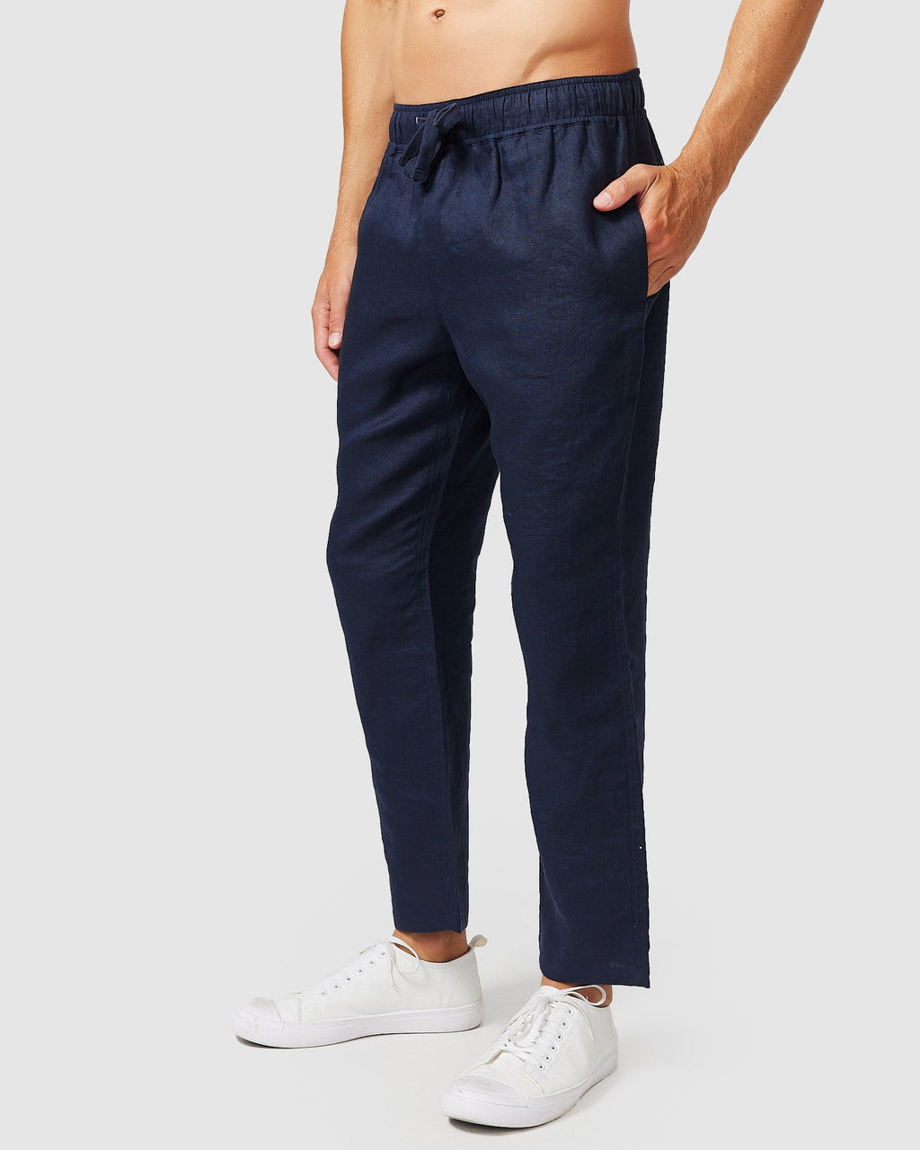 Lightweight Navy Trousers with Elastic Waistband Comfortable Fit 4