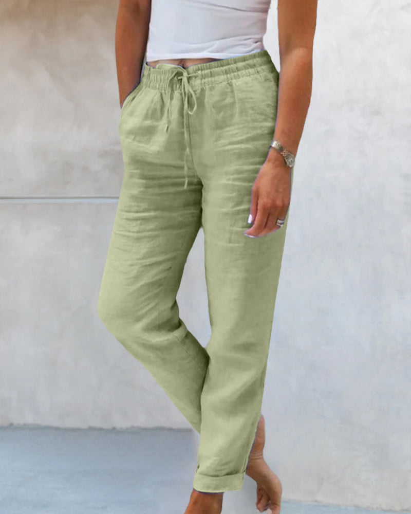 Lightweight White Linen Pants with Elastic 2