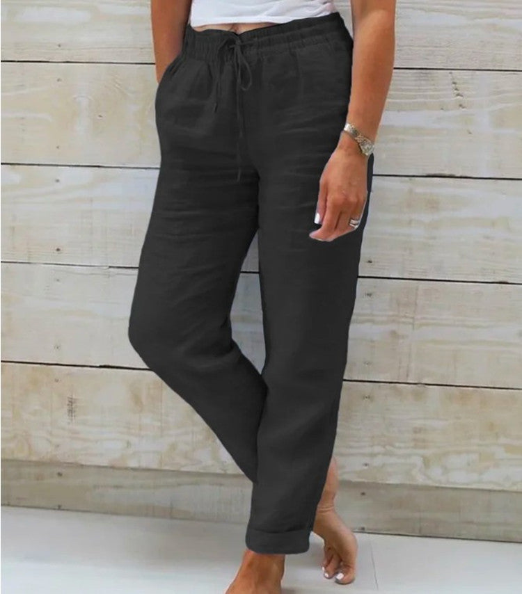 Lightweight White Linen Pants with Elastic 3