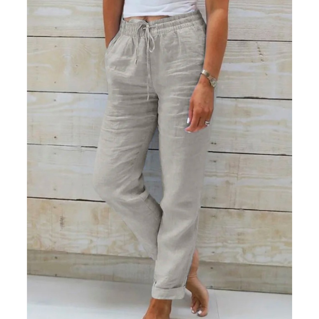 Lightweight White Linen Pants with Elastic 5
