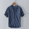 Linen Short Sleeve Men's Shirt with Mandarin Collar – Breathable 0