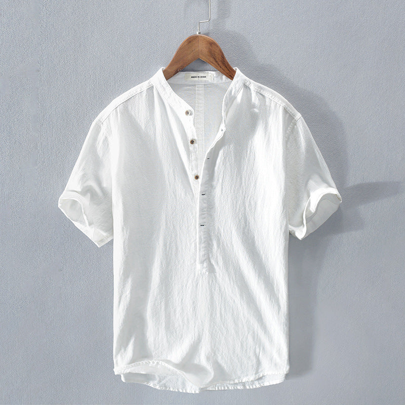 Linen Short Sleeve Men's Shirt with Mandarin Collar – Breathable 1