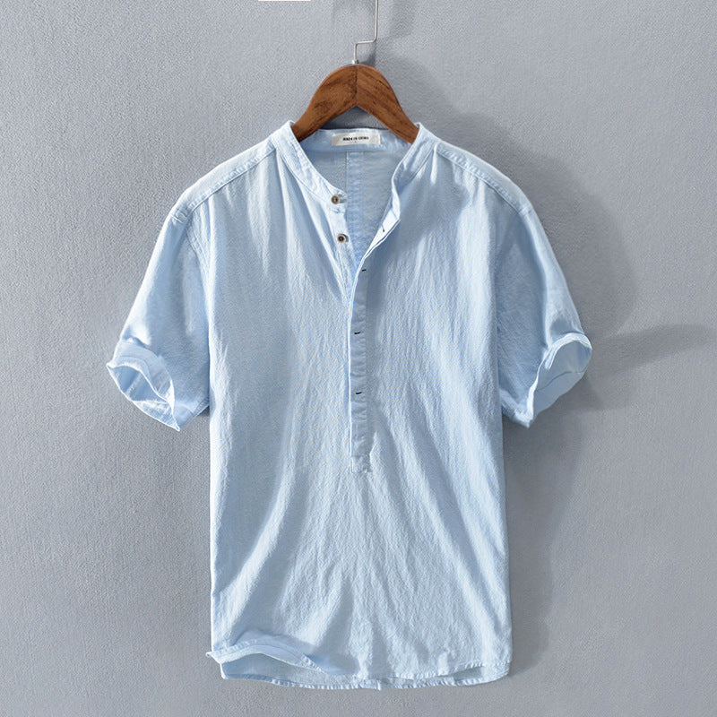 Linen Short Sleeve Men's Shirt with Mandarin Collar – Breathable 2