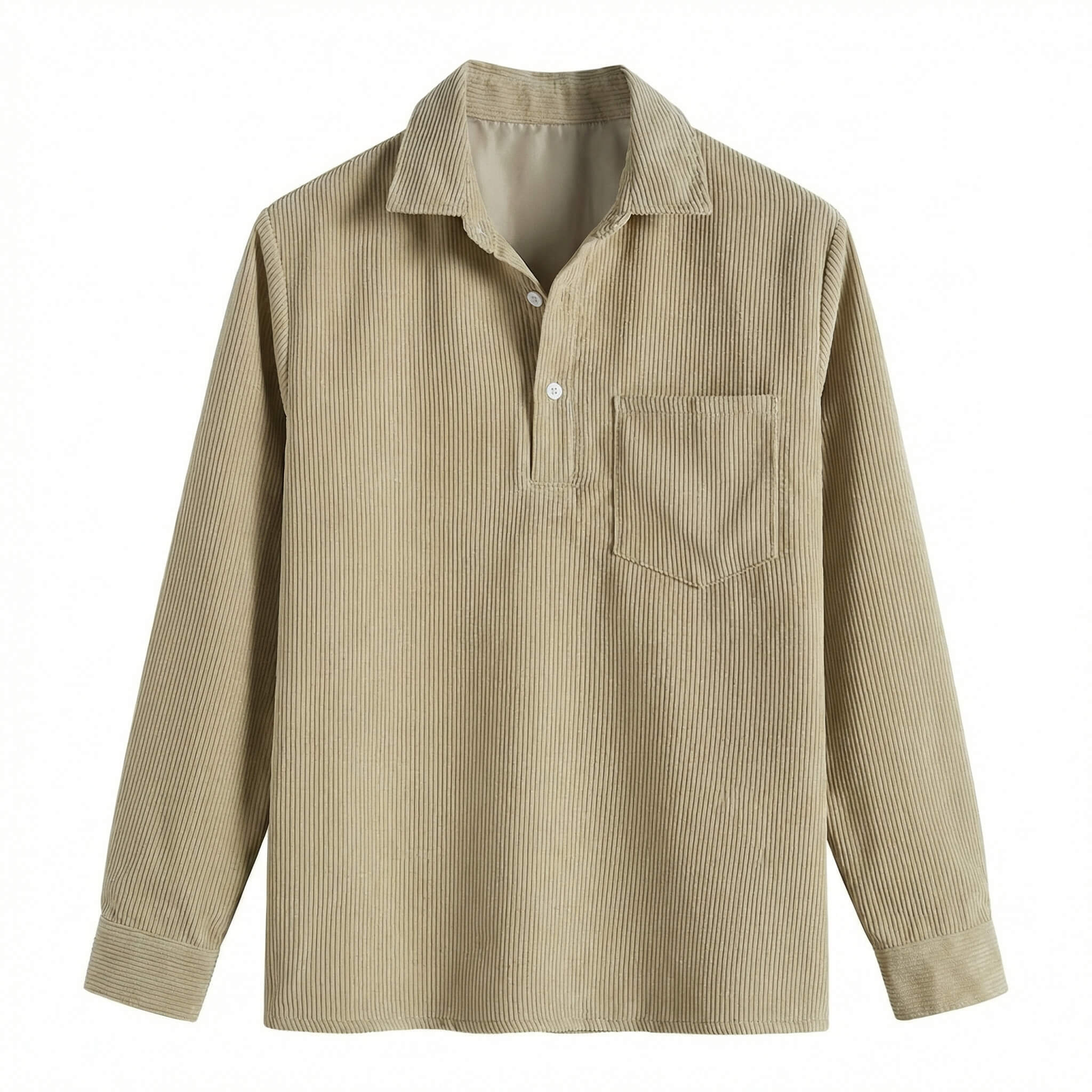 Long Sleeve Polo Shirt with Corduroy Texture 0